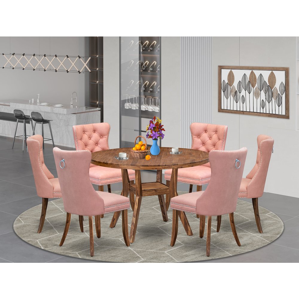 7-Pc Dining Room Table Set Include A Modern Table And 6 Beige Red Parson Chairs. Picture 2