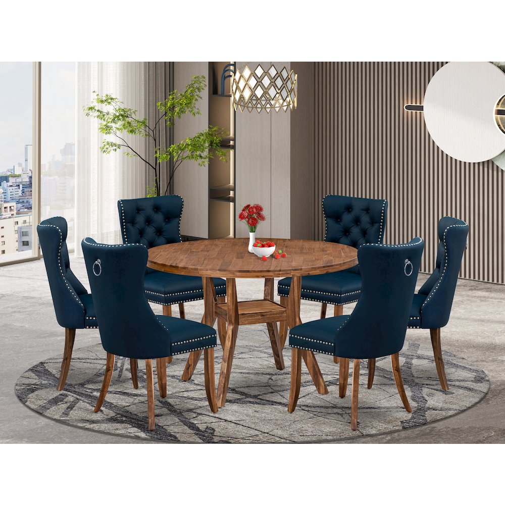 7-Piece Dining Room Set In Navy Blue Color. Picture 2