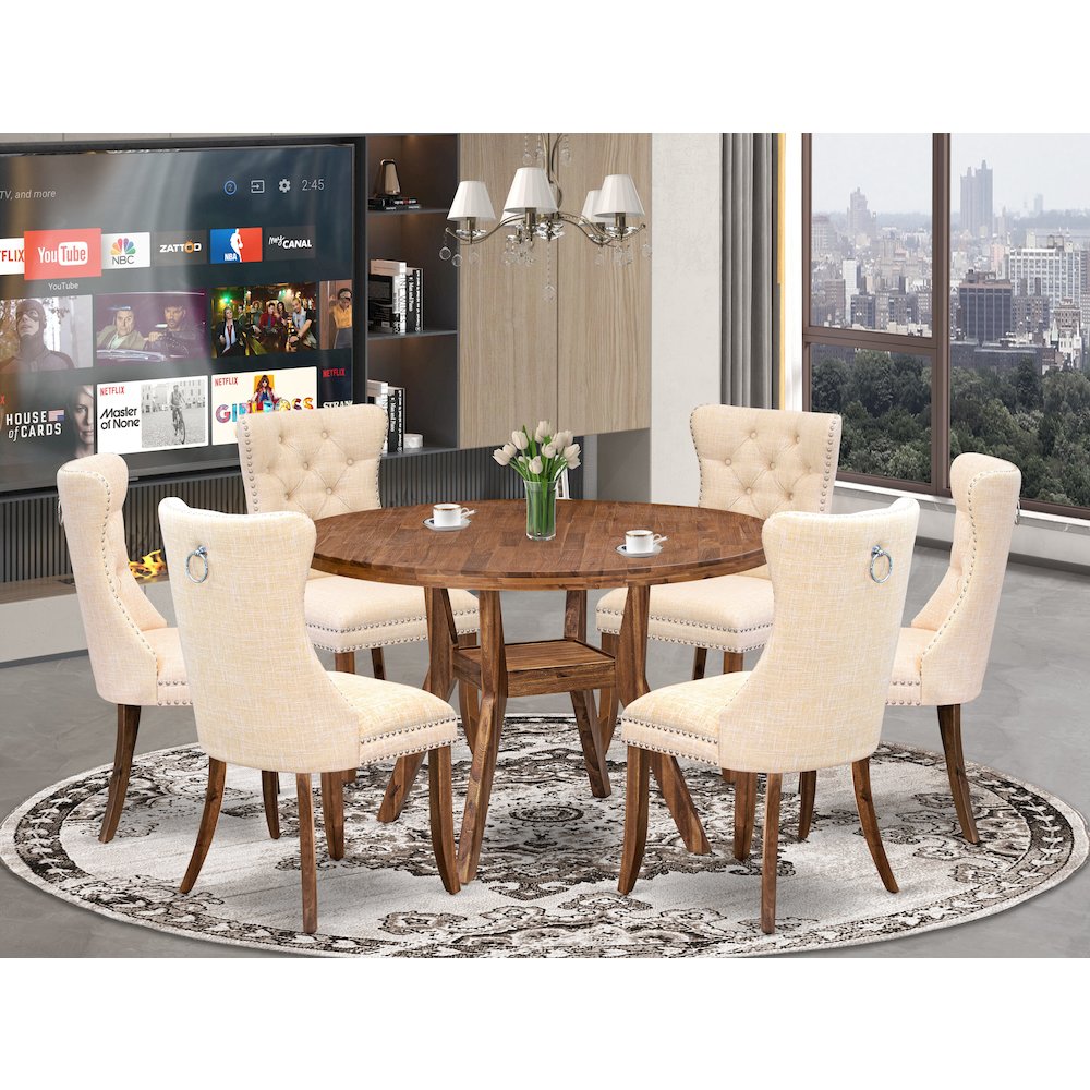 7-Piece Kitchen Table Set In Light Beige Color. Picture 2