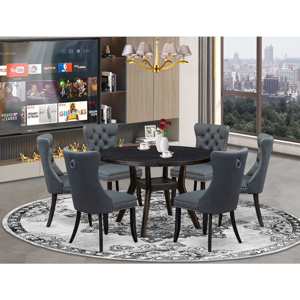 7-Piece Modern Dining Room Set In Platinum Gray Color. Picture 2