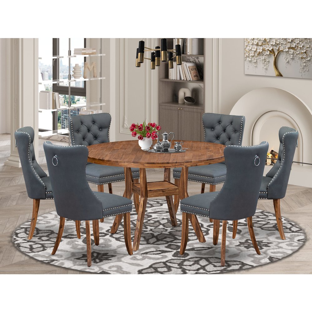 7-Piece Dining Table Set Of A Kitchen Table, 6 Platinum Gray Dining Chairs. Picture 2
