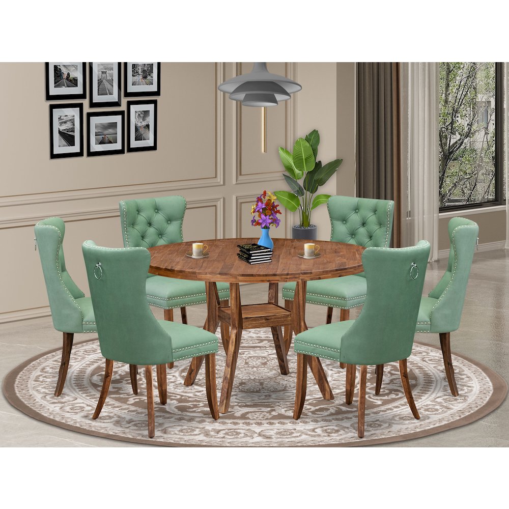 7-Pc Dining Room Table Set Consist A Dinner Table And 6 Willow Greenchairs. Picture 2