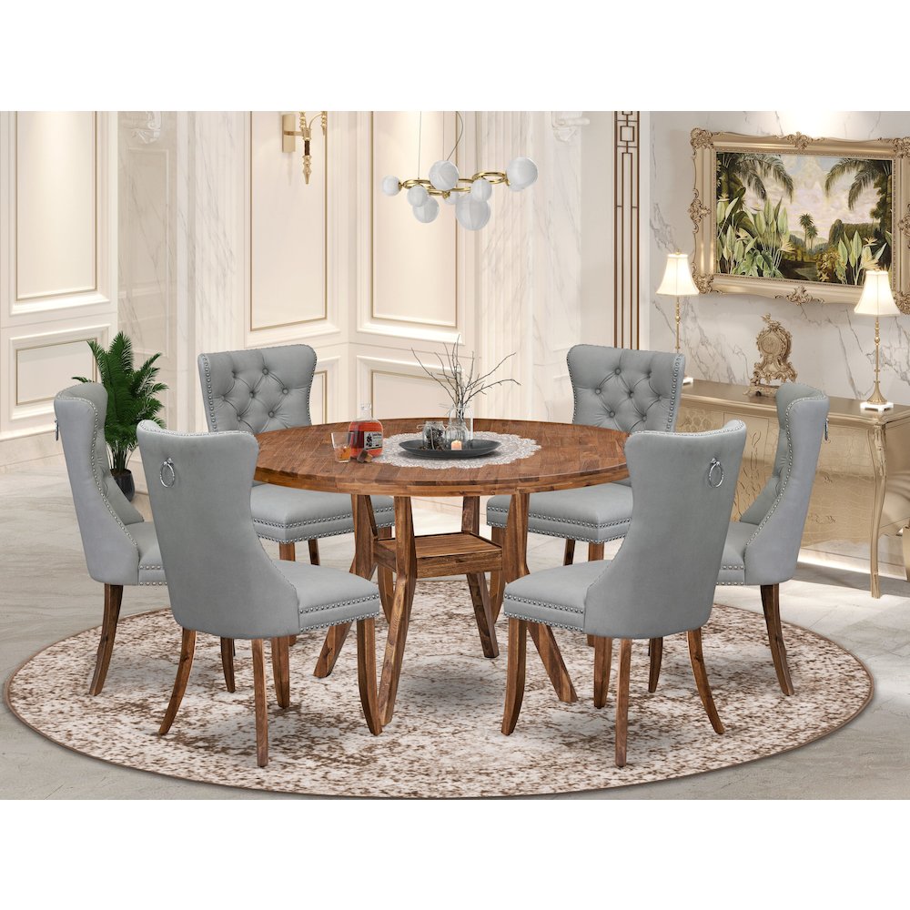 7-Pc Mid Century Dining Table Set Consist A Table And 6 Light Gray Padded Chairs. Picture 2