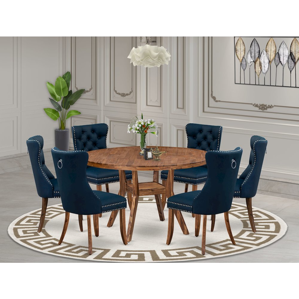 7-Piece Kitchen Table Set In Navy Blue Color. Picture 2