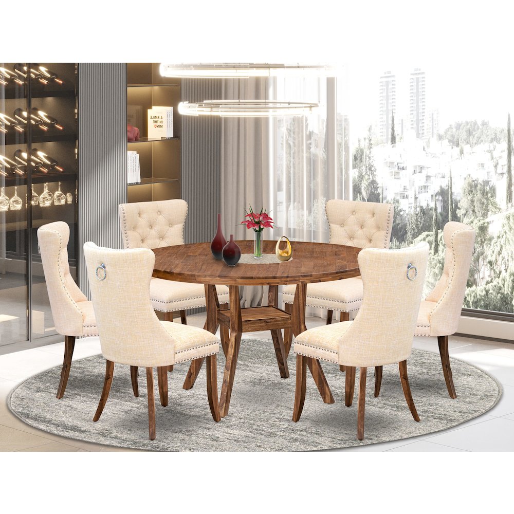 7-Piece Kitchen Table Set In Light Beige Color. Picture 2