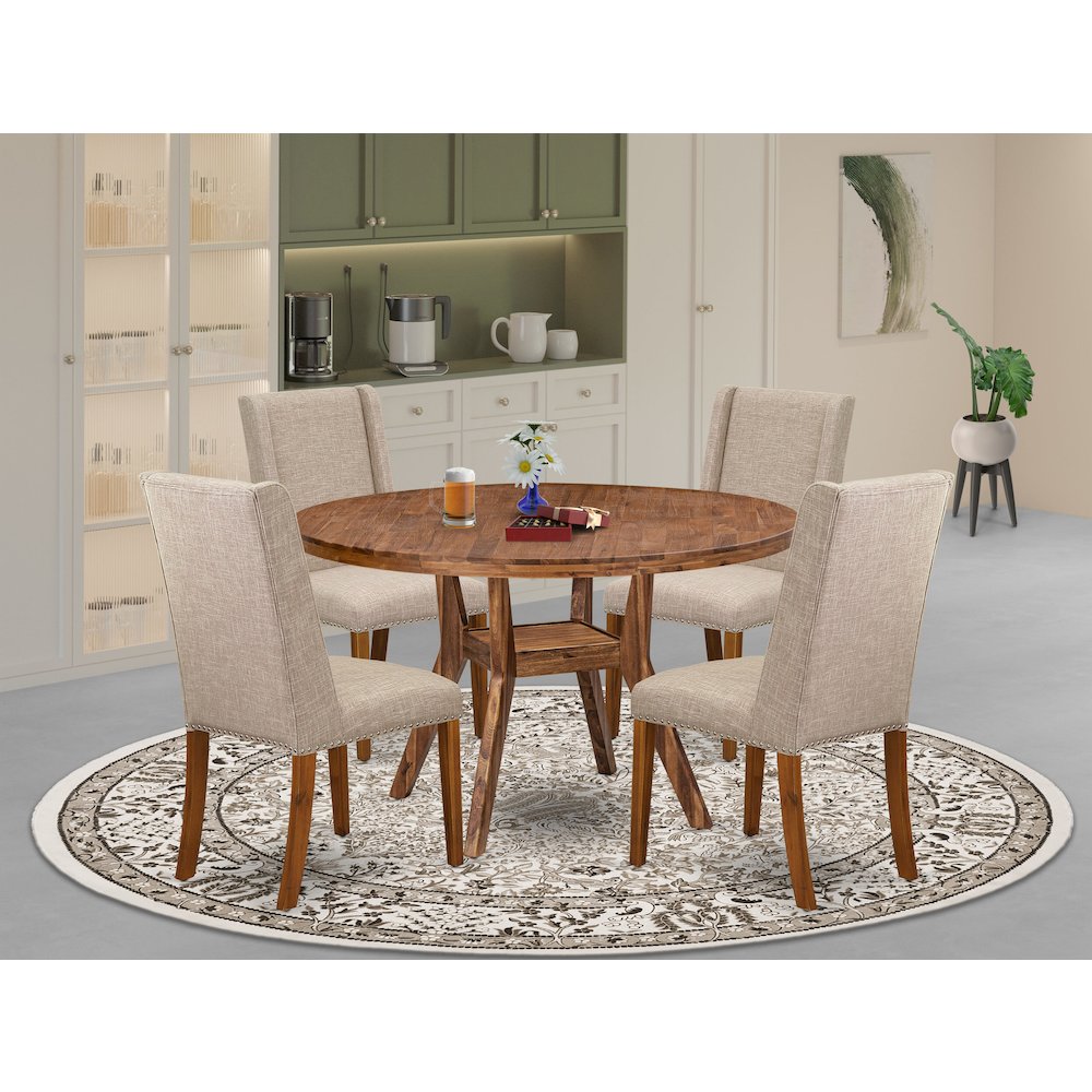 5-Piece Dinner Table A Modern Dining Table, 4 Light Tan Fabric Dining Chairs. Picture 2