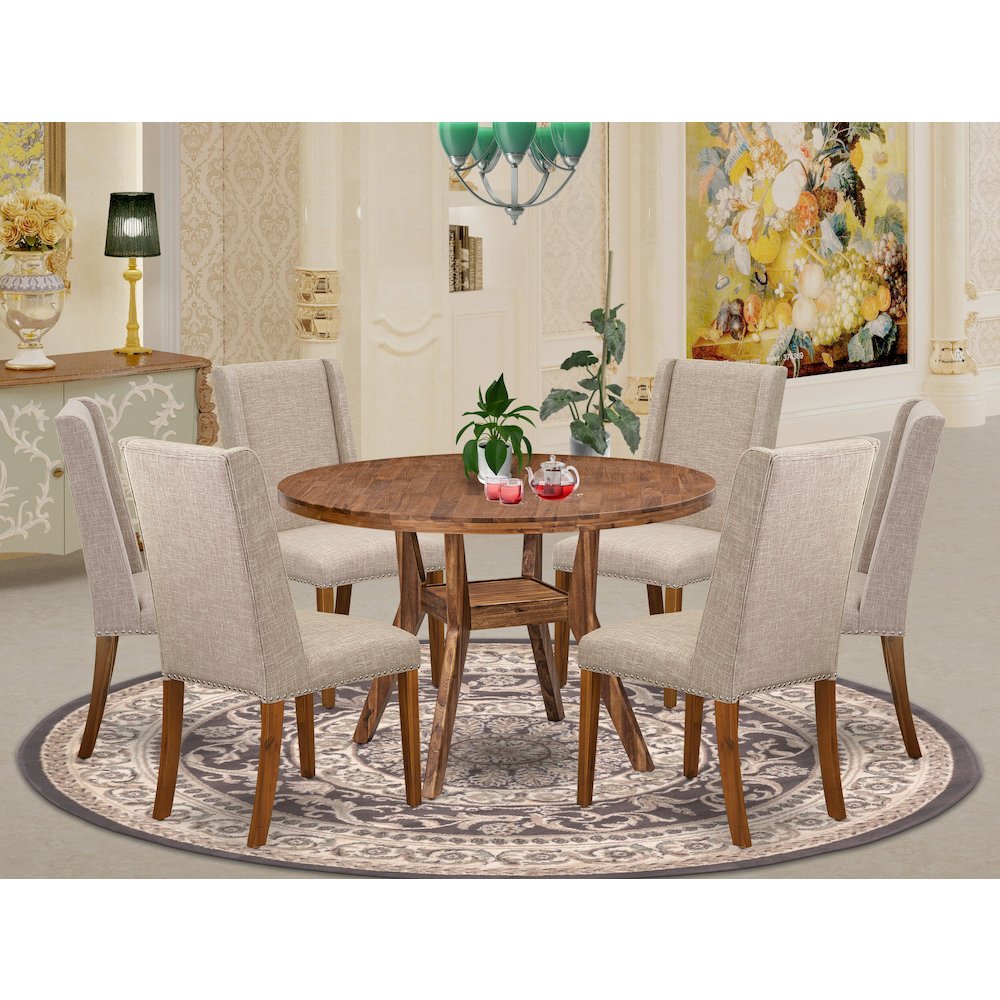 7-Piece Modern Dining Set Consist Of A Dining Table, 6 Light Tan Dining Chair. Picture 2