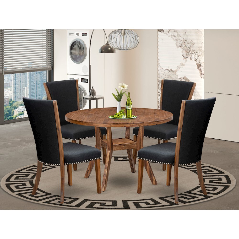 5 Piece Dining Table Set For 4 Contains 48" Round Table In Black Color. Picture 2