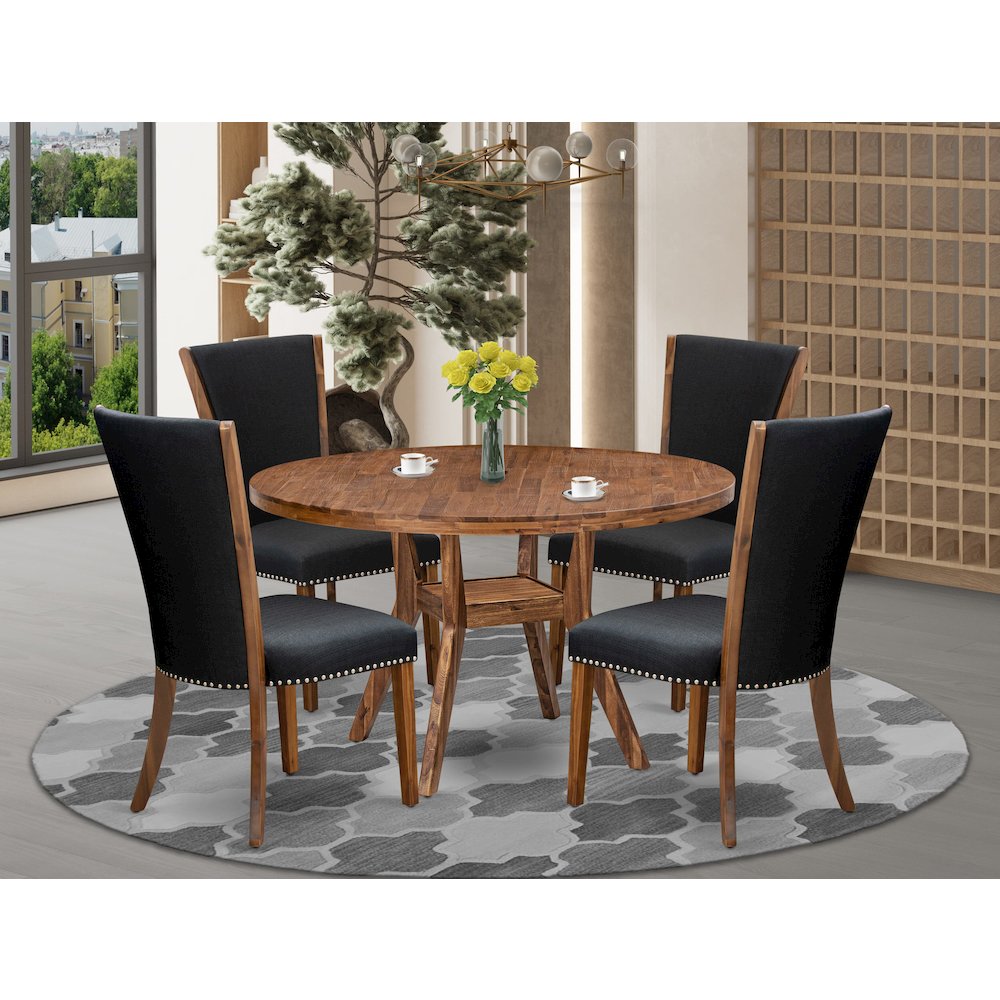 5 Piece Dining Set For 4 Consists Of 54" Round Table In Black Color. Picture 2