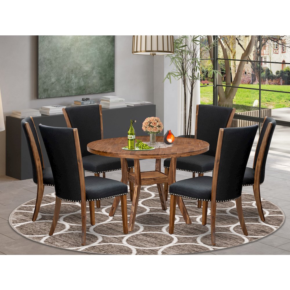 7 Piece Dining Set Includes 48" Round Kitchen Table In Black Color. Picture 2