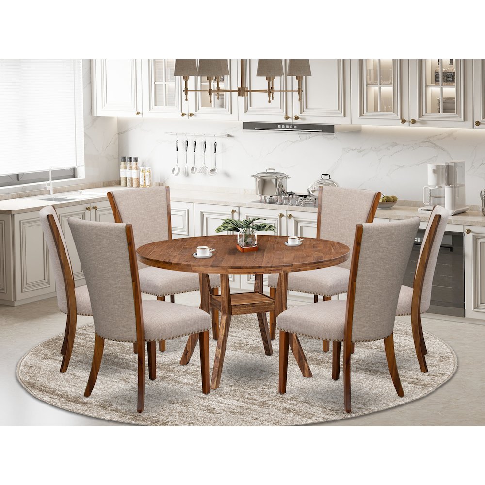 7 Piece Kitchen Table Set Includes 54" Round Table In Light Tan Color. Picture 2