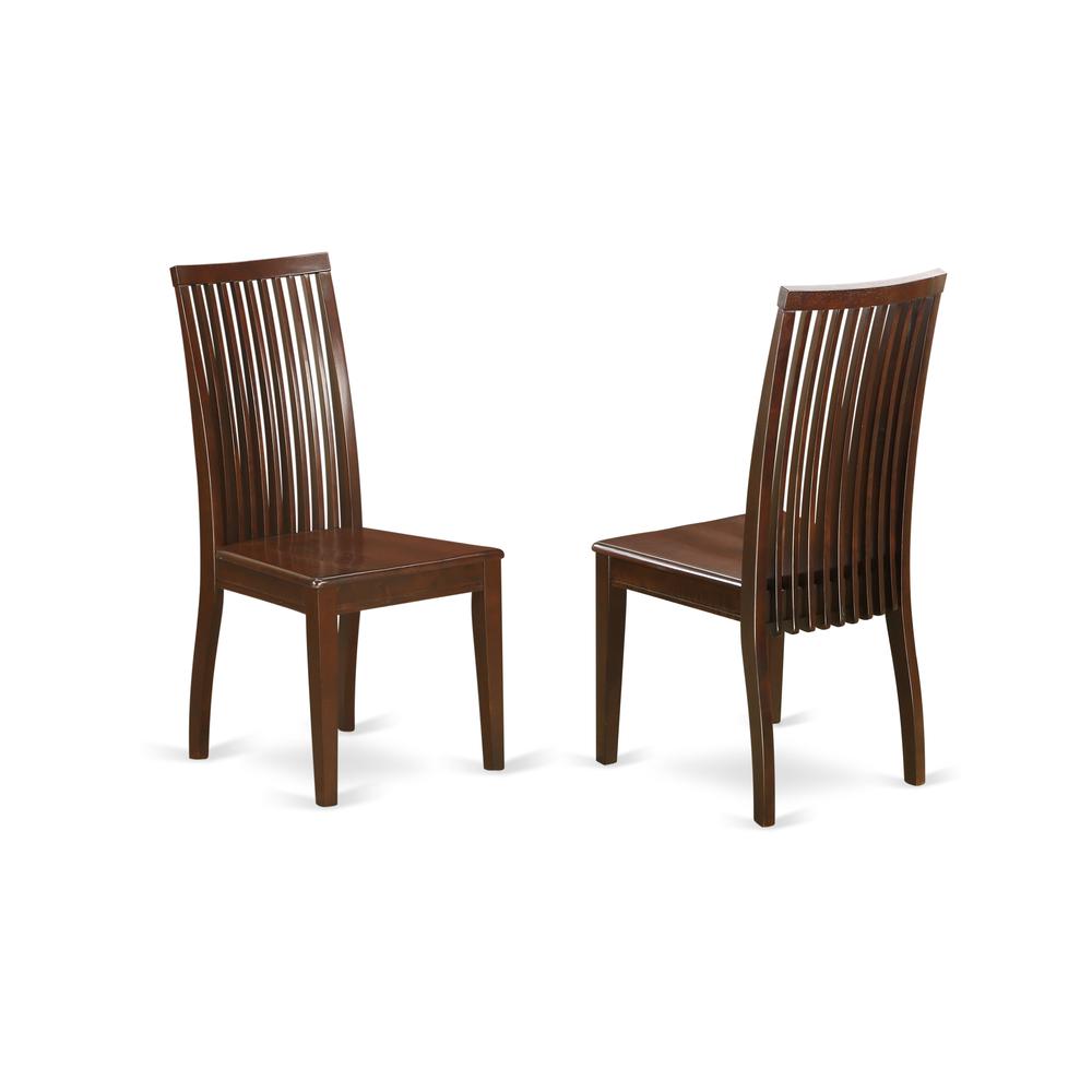 East West Furniture DMIP5-MAH-W 5 Piece Dining Room Table Set - Mahogany Dropleaf Dinner Table and 4 Mahogany Dining Chairs with Slatted Back - Mahogany Finish. Picture 3