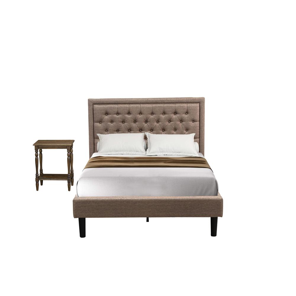 KD16F-1BF07 2 Pc Bed Set - Full Size Bed Dark Khaki Padded Headboard with 1 Nightstand - Black Finish Legs. Picture 1