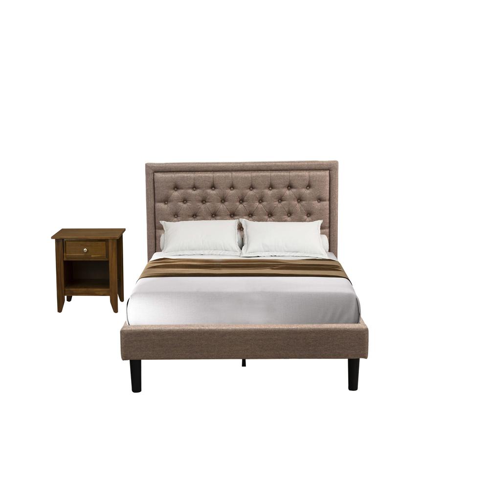KD16F-1GA08 2 Pc Full Bed Set - Platform Bed Dark Khaki Headboard with 1 Wood Night Stand - Black Finish Legs. Picture 1