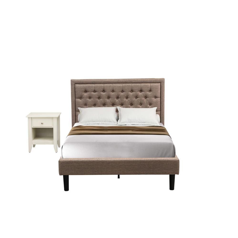 KD16F-1GA0C 2 Pc Full Size Bed Set - Platform Bed Dark Khaki Headboard with 1 Nightstand - Black Finish Legs. Picture 1