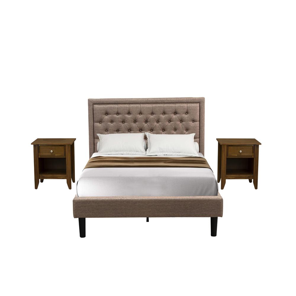 KD16F-2GA08 3 Piece Bedroom Set - Platform Bed Dark Khaki Headboard with 2 nightstands - Black Finish Legs. Picture 1
