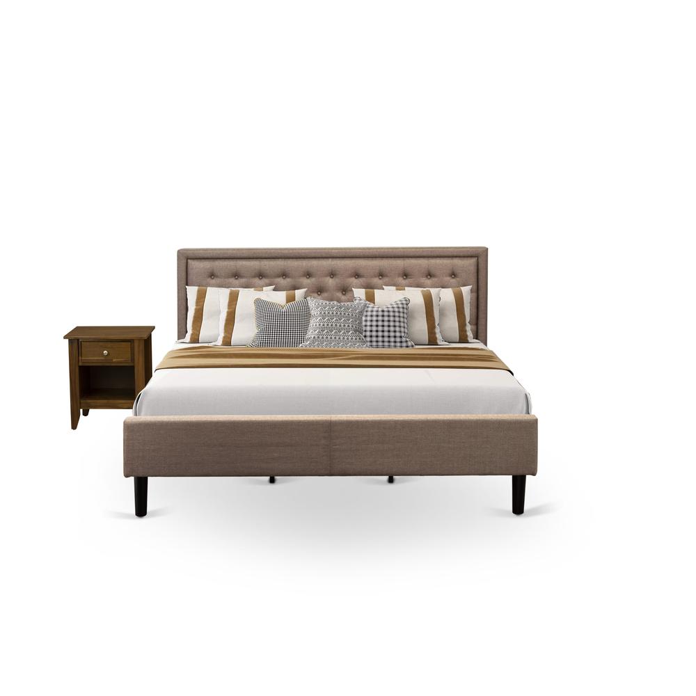 KD16K-1GA08 2 Pc Bedroom Set - Wood Bed Frame Dark Khaki Headboard with 1 Small Nightstand - Black Finish Legs. Picture 1