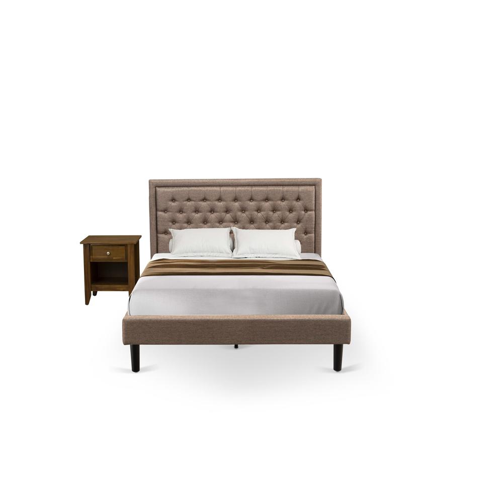 KD16Q-1GA08 2 Piece Queen Bed Set - Wood Bed Dark Khaki Headboard with 1 Modern Nightstand - Black Finish Legs. Picture 1