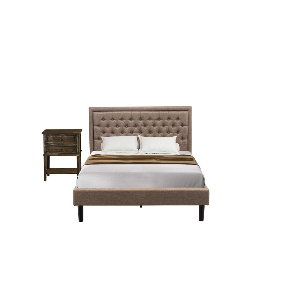 KD16Q-1VL07 2 Pc Queen Size Bed Set - Queen Bed Dark Khaki Headboard with 1 Nightstand - Black Finish Legs. Picture 1