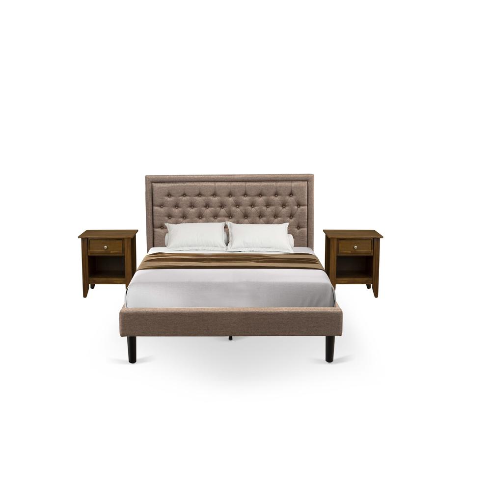 KD16Q-2GA08 3 Pc Queen Bedroom Set - Queen Bed Dark Khaki Headboard with 2 Night Stand - Black Finish Legs. Picture 1