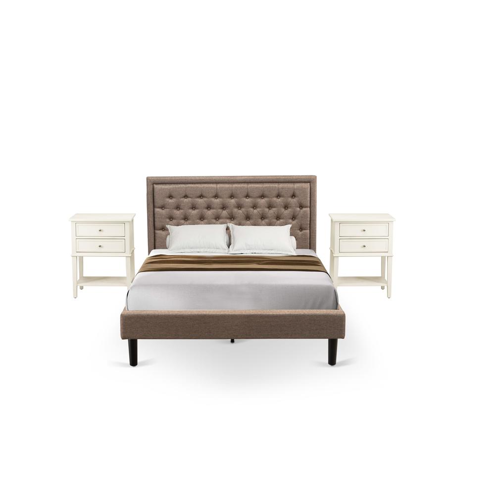 KD16Q-2VL0C 3 Piece Bed Set - Queen Bed Dark Khaki Headboard with 2 Modern Nightstand - Black Finish Legs. Picture 1