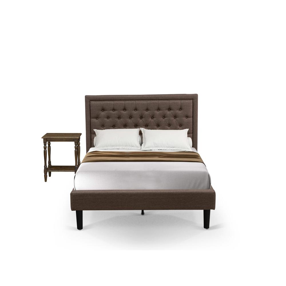 KD18F-1BF07 2 Pc Bedroom Set - Full Size Bed Brown Headboard with 1 Bedroom Nightstand - Black Finish Legs. Picture 1