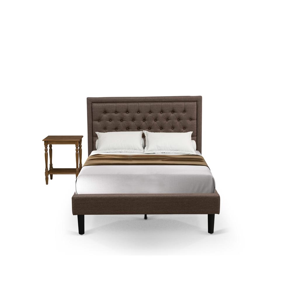 KD18F-1BF08 2 Piece Full Bed Set - Full Bed Brown Headboard with 1 Night Stand for Bedroom - Black Finish Legs. Picture 1