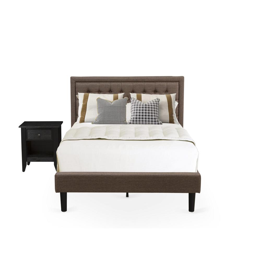 KD18F-1DE07 2 Pc Full Size Bed Set - Platform Bed Brown Headboard with 1 Wood Night Stand - Black Finish Legs. Picture 1