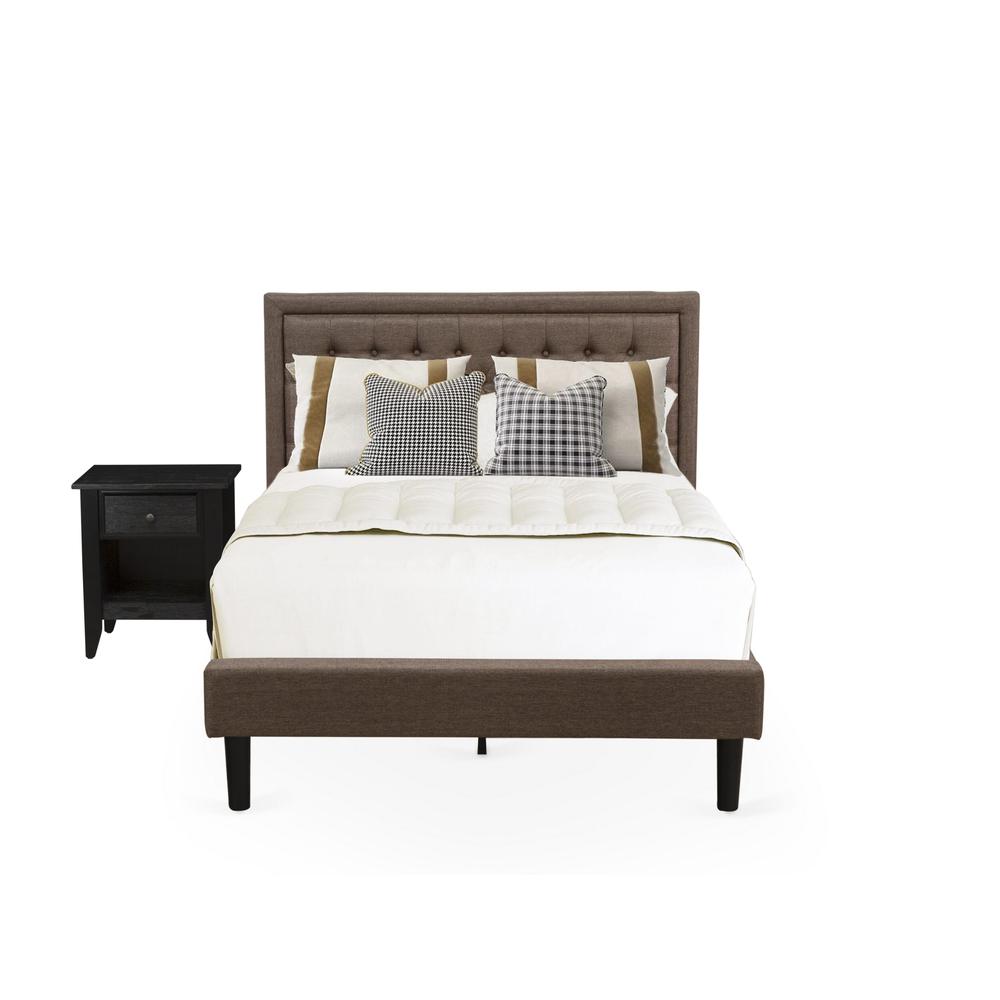 KD18F-1GA06 2 Piece Bedroom Set - Full Size Bed Brown Headboard with 1 Wooden Nightstand - Black Finish Legs. Picture 1