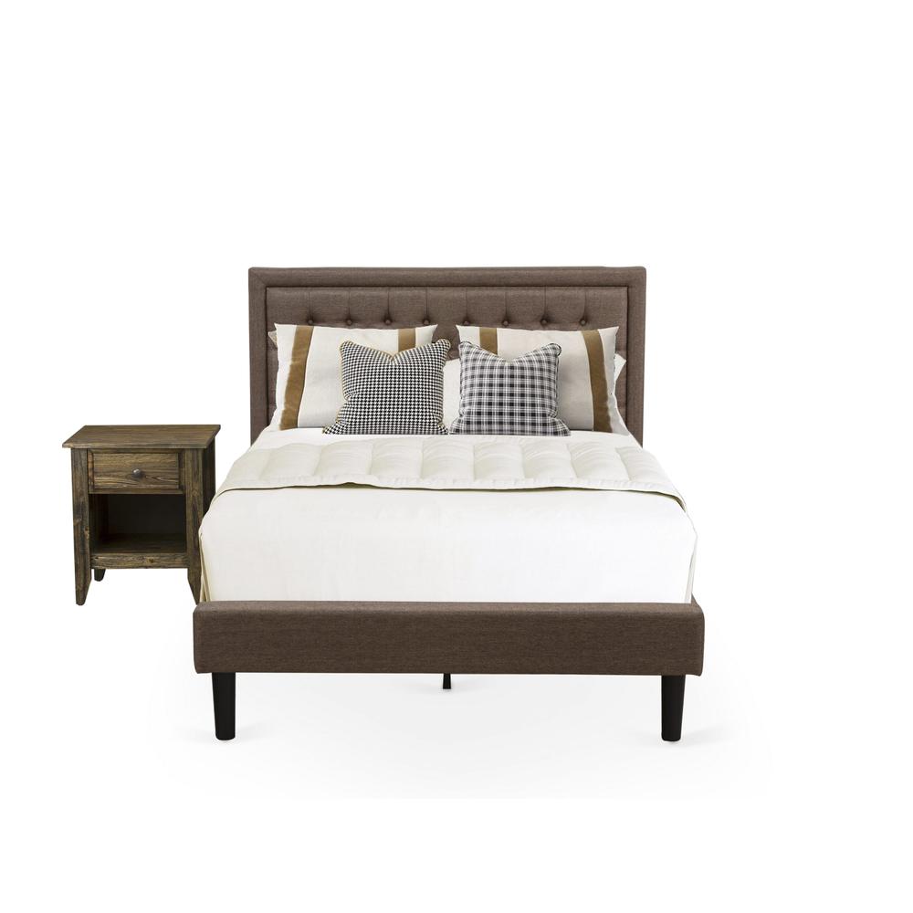 KD18F-1GA07 2 Pc Bed Set - Full Size Bed Frame Brown Headboard with 1 Wooden Night Stand - Black Finish Legs. Picture 1