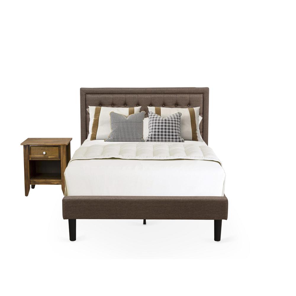 KD18F-1GA08 2 Piece Bedroom Set - Full Bed Brown Headboard with 1 Mid Century Nightstand - Black Finish Legs. Picture 1