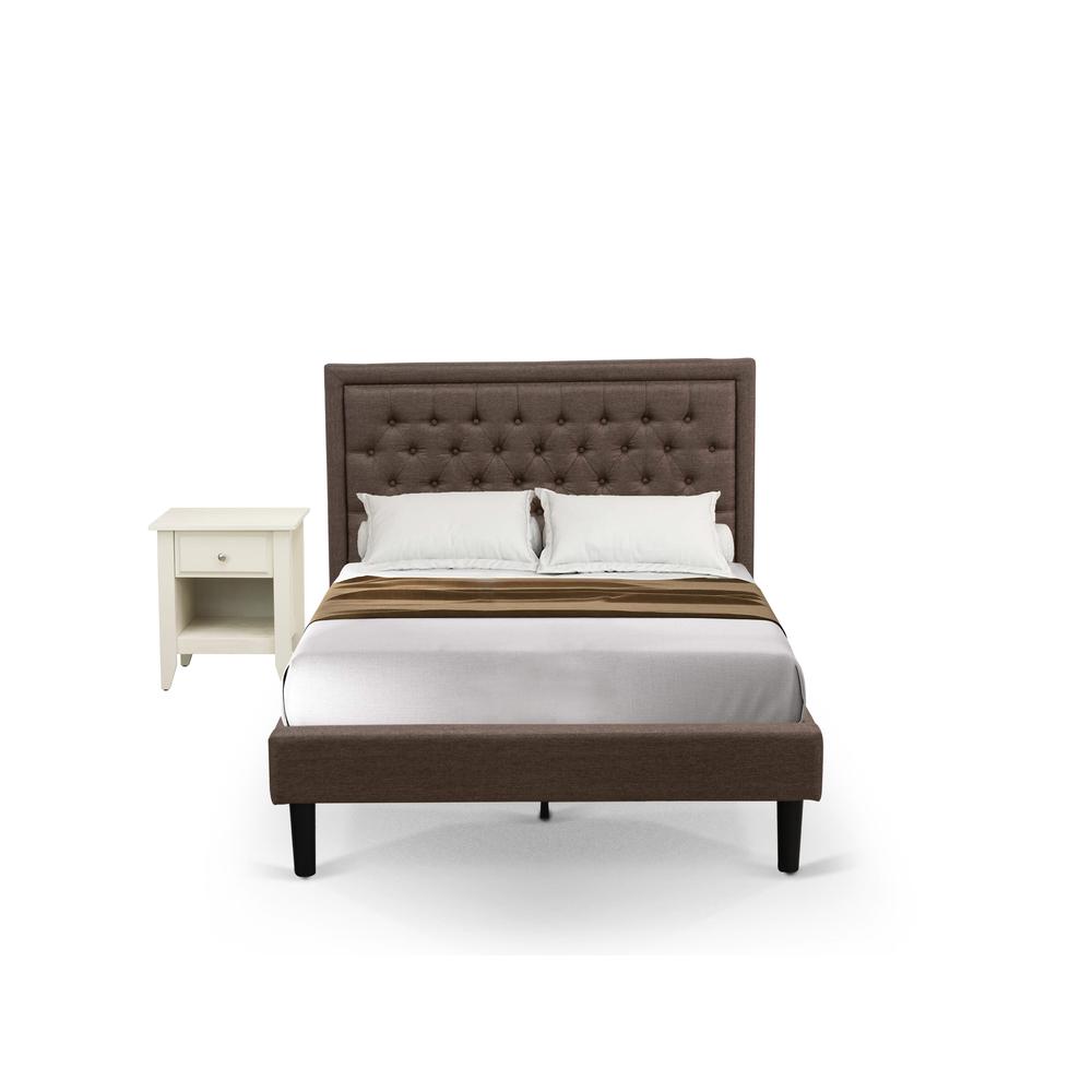 KD18F-1GA0C 2 Pc Wooden Bed Set - Wood Bed Brown Headboard with 1 Night Stand For Bedroom - Black Finish Legs. Picture 1
