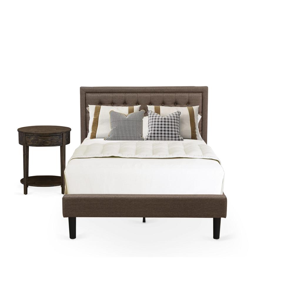 KD18F-1HI07 2 Piece Full Bedroom Set - Bed Frame Brown Headboard with 1 Wood Nightstand - Black Finish Legs. Picture 1