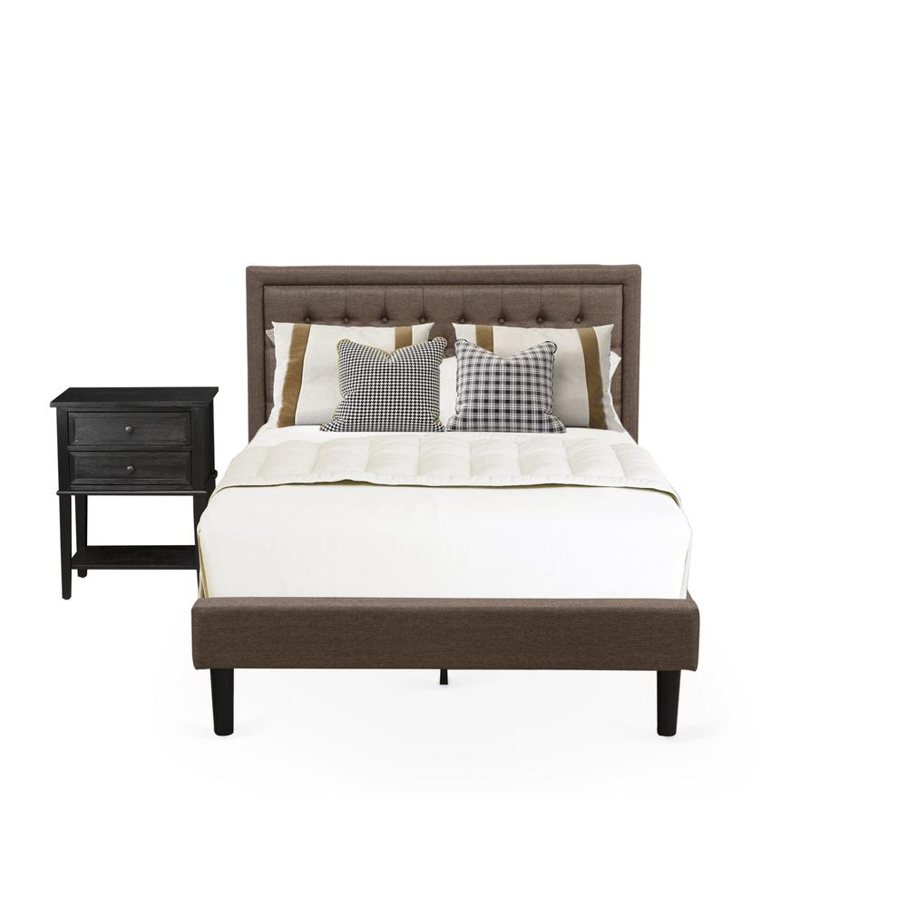 KD18F-1VL06 2 Piece Wooden Bedroom Set - Wood Bed Frame Brown Headboard with 1 Nightstand - Black Finish Legs. Picture 1