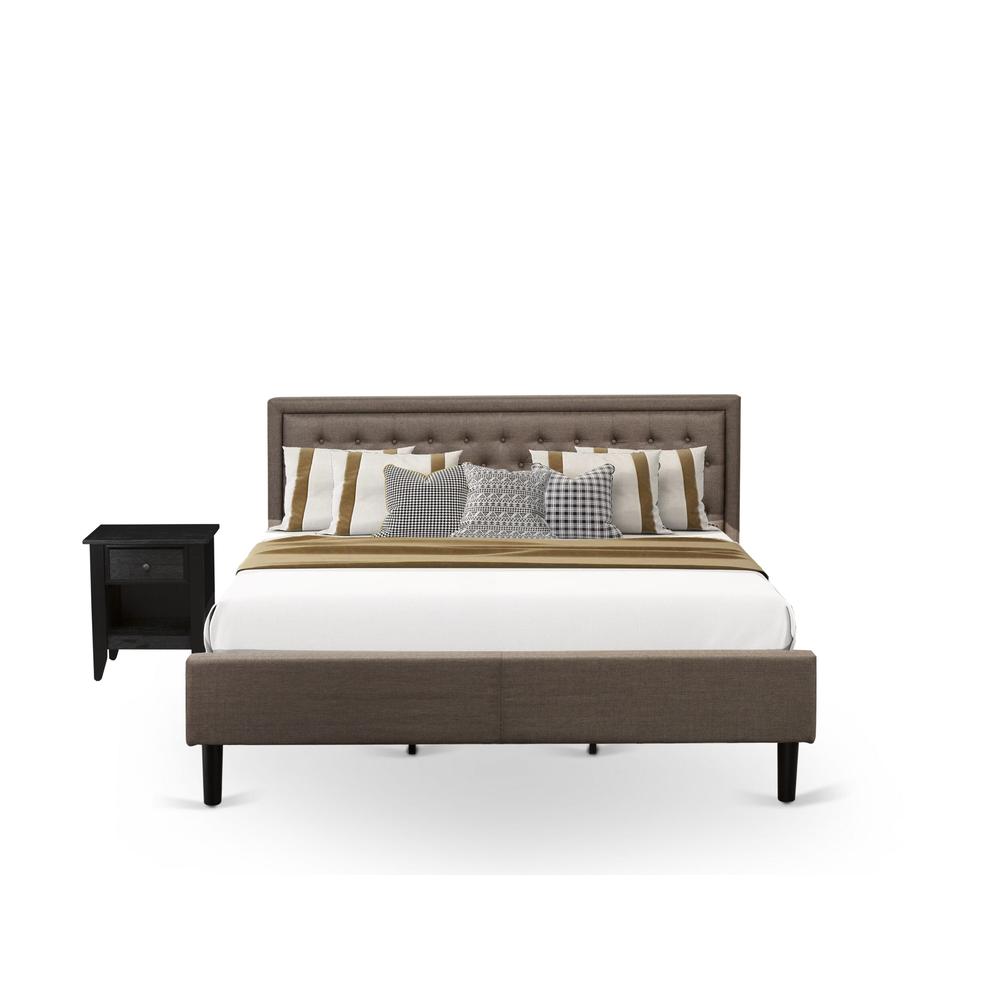 KD18K-1GA06 2 Pc King Size Bedroom Set - Wooden Bed Brown Headboard with 1 Nightstand - Black Finish Legs. Picture 1