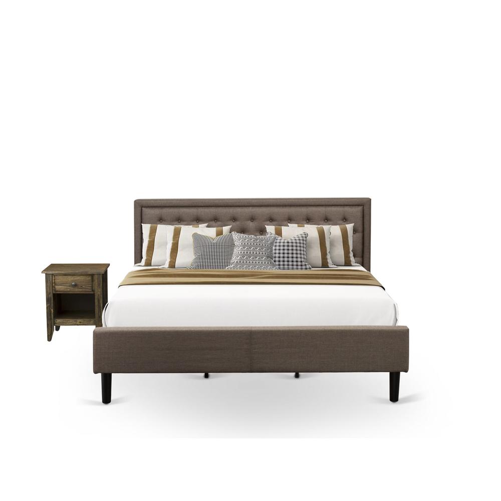 KD18K-1GA07 2 Pc King Size Bed Set - King Size Bed Brown Headboard with 1 Wood Nightstand - Black Finish Legs. Picture 1