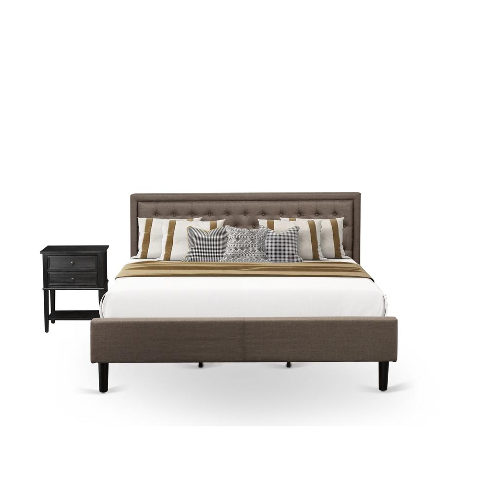 KD18K-1VL06 2 Piece Wood Bedroom Set - Bed Frame Brown Headboard with 1 Wood Night Stand - Black Finish Legs. Picture 1