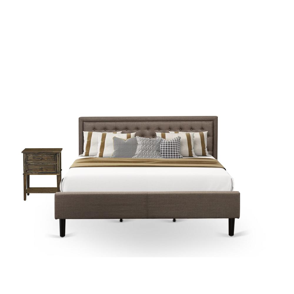 KD18K-1VL07 2 Piece Wooden Bedroom Set - Bed Frame Brown Headboard with 1 Small Nightstand - Black Finish Legs. Picture 1