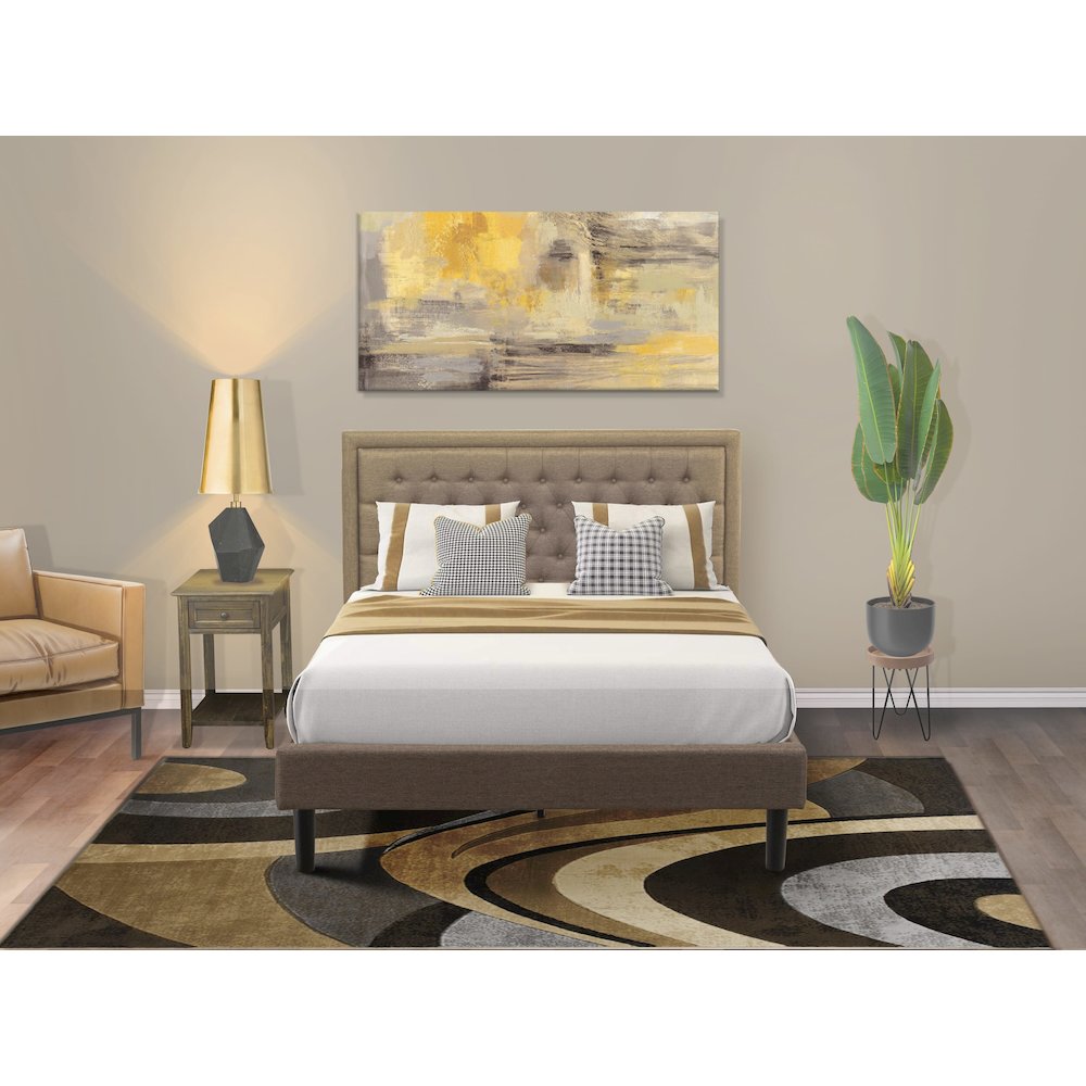 KD18Q-1DE07 2 Piece Queen Bed Set - Queen Bed Frame Size Brown Headboard with 1 Nightstand - Black Finish Legs. Picture 2