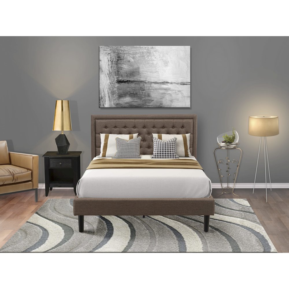 KD18Q-1GA06 2 Piece Queen Bed Set - Wooden Bed Frame Brown Headboard with 1 Night Stand - Black Finish Legs. Picture 2