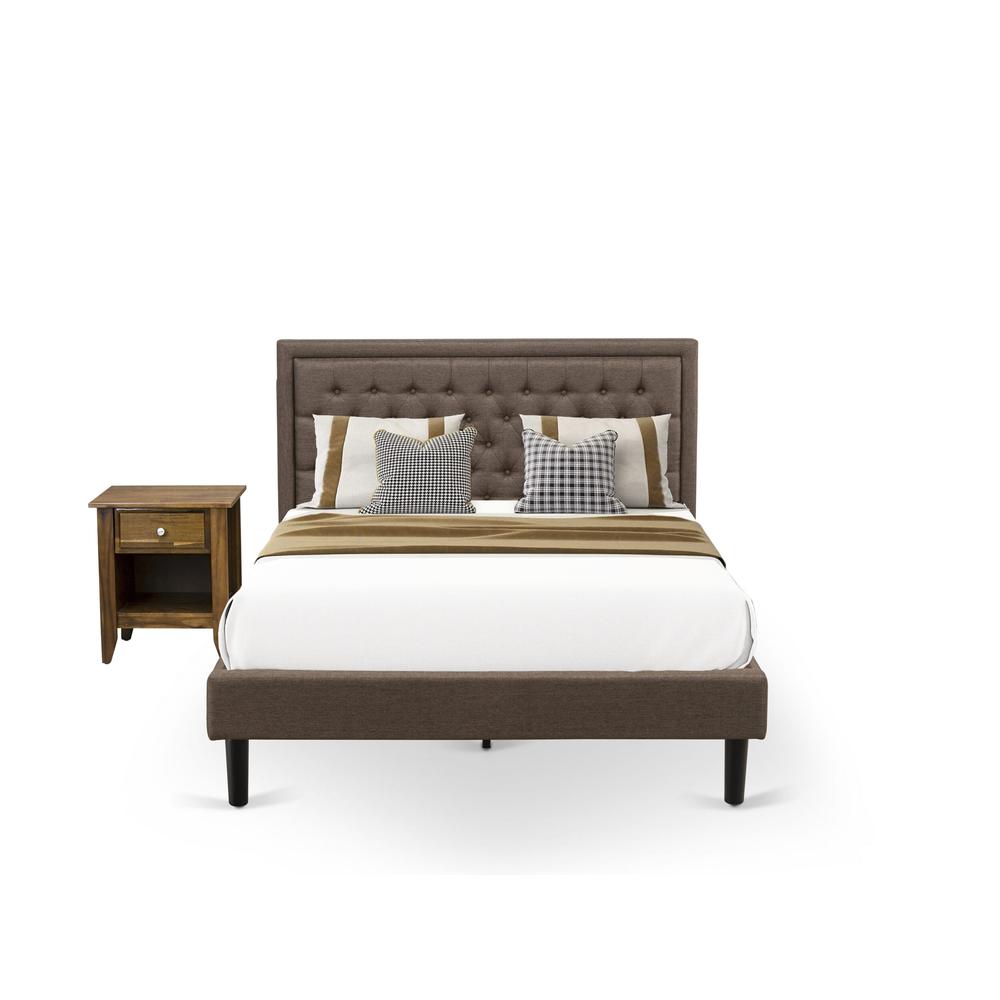 KD18Q-1GA08 2 Piece Queen Size Bed Set - Bed Frame Brown Headboard with 1 Wood Night Stand - Black Finish Legs. Picture 1