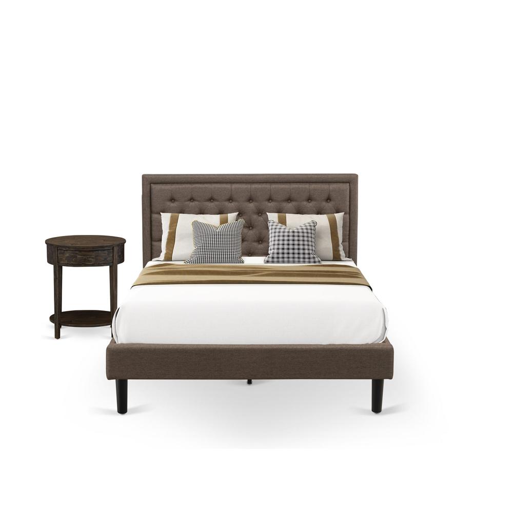 KD18Q-1HI07 2 Piece Queen Bedroom Set - Bed Frame Brown Headboard with 1 Wooden Nightstand - Black Finish Legs. Picture 1