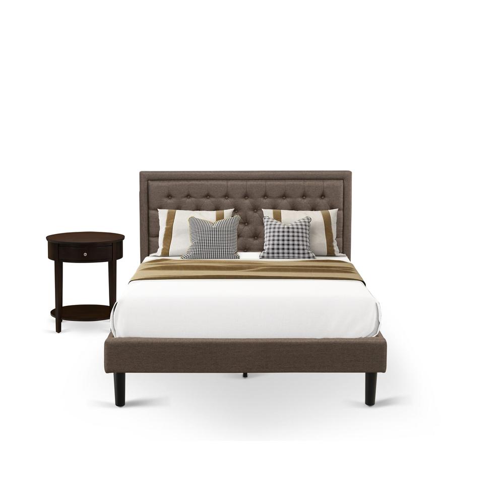KD18Q-1HI0M 2 Pc Queen Bed Set - Wood Bed Frame Brown Headboard with 1 Wooden Nightstand - Black Finish Legs. Picture 1