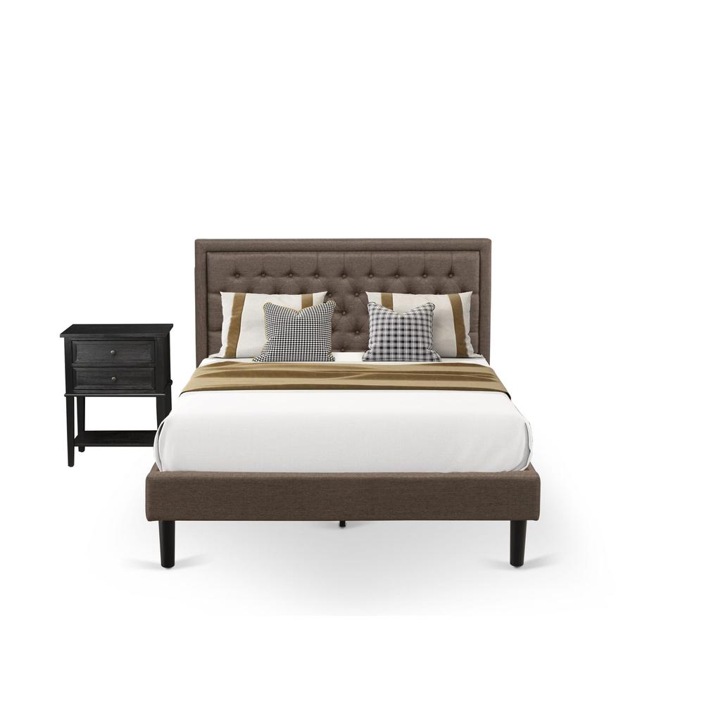 KD18Q-1VL06 2 Pc Queen Bed Set - Wood Bed Brown Headboard with 1 Night Stand For Bedroom - Black Finish Legs. Picture 1