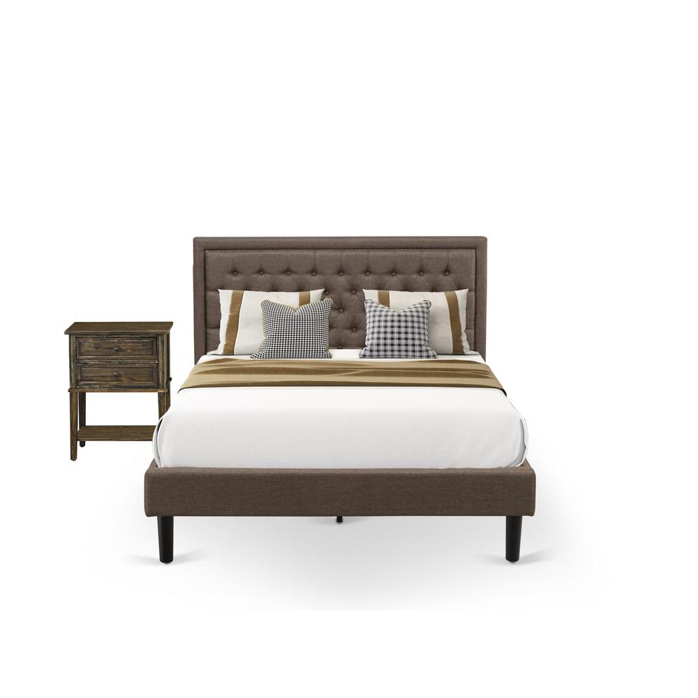 KD18Q-1VL07 2 Pc Queen Bedroom Set - Queen Bed Brown Headboard with 1 Wooden Nightstand - Black Finish Legs. Picture 1
