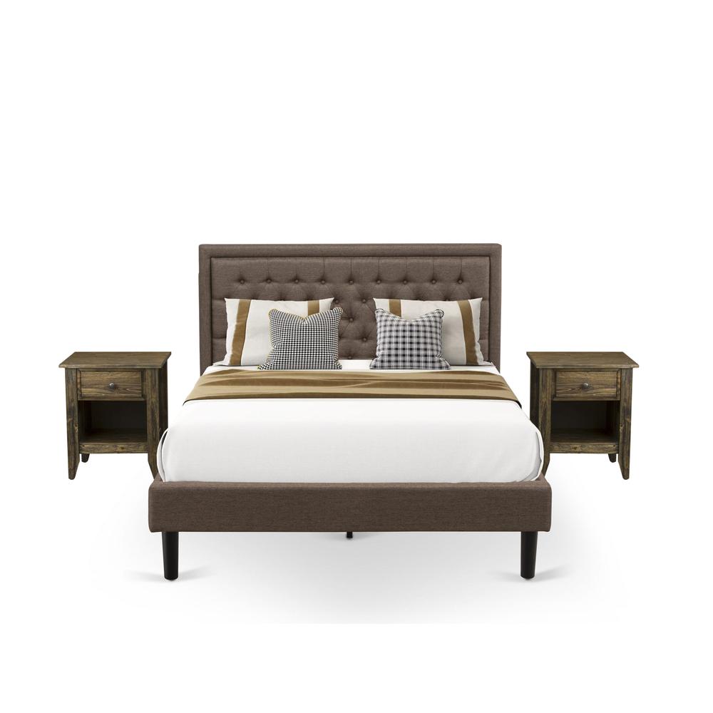 KD18Q-2GA07 3 Pc Bed Set - Queen Size Bed Frame Brown Headboard with 2 Bedroom Nightstand - Black Finish Legs. Picture 1