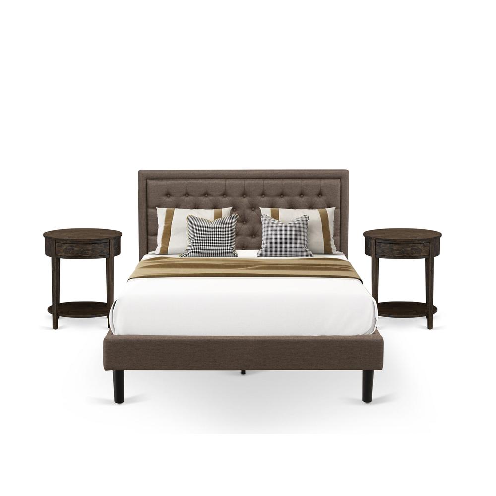 KD18Q-2HI07 3 Pc Queen Bedroom Set - Bed Frame Brown Headboard with 2 Bedroom Nightstand - Black Finish Legs. Picture 1