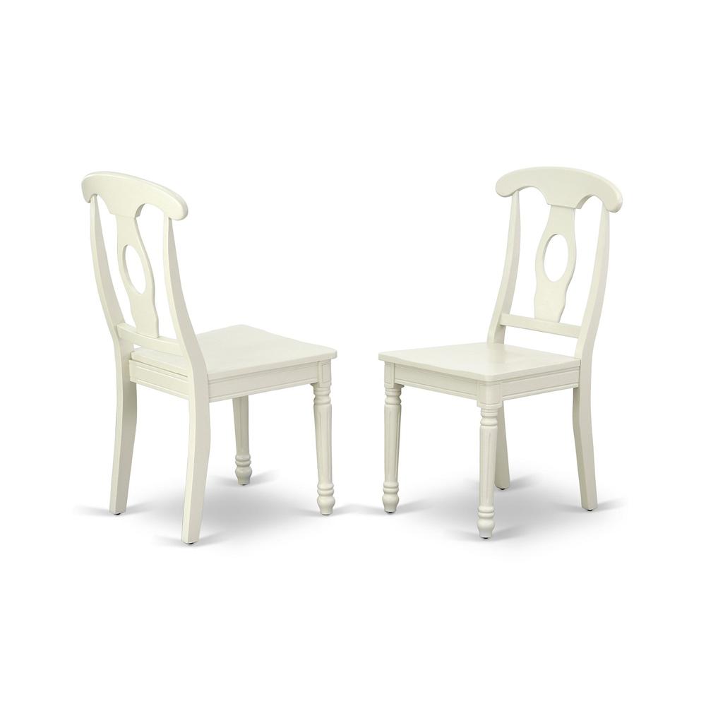East West Furniture DMKE5-LWH-W 5 Piece Dining Set Consists of 1 Drop Leaves Dining Room Table and 4 Linen White Dining Room Chairs with Napoleon Back - Linen White Finish. Picture 3
