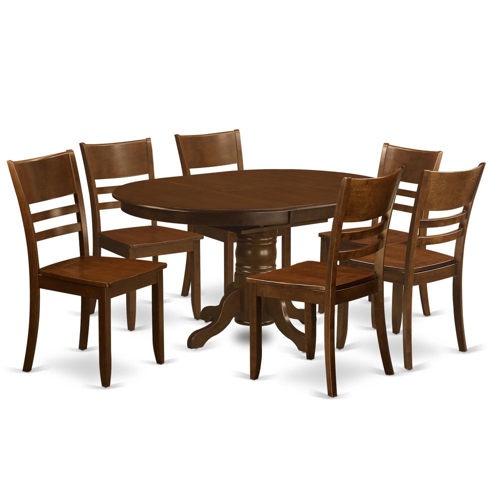 7  Pc  Kenley  Dining  Table  with  a  18  Leaf  and  6  hard  wood  Kitchen  Chairs  in  Espresso  .". Picture 1