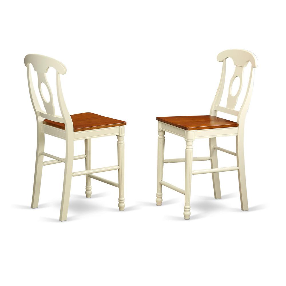 Kenley  Counter  Height  Stools  With  Wood  Seat  In  Buttermilk  and  Cherry  Finish,  Set  of  2. Picture 1